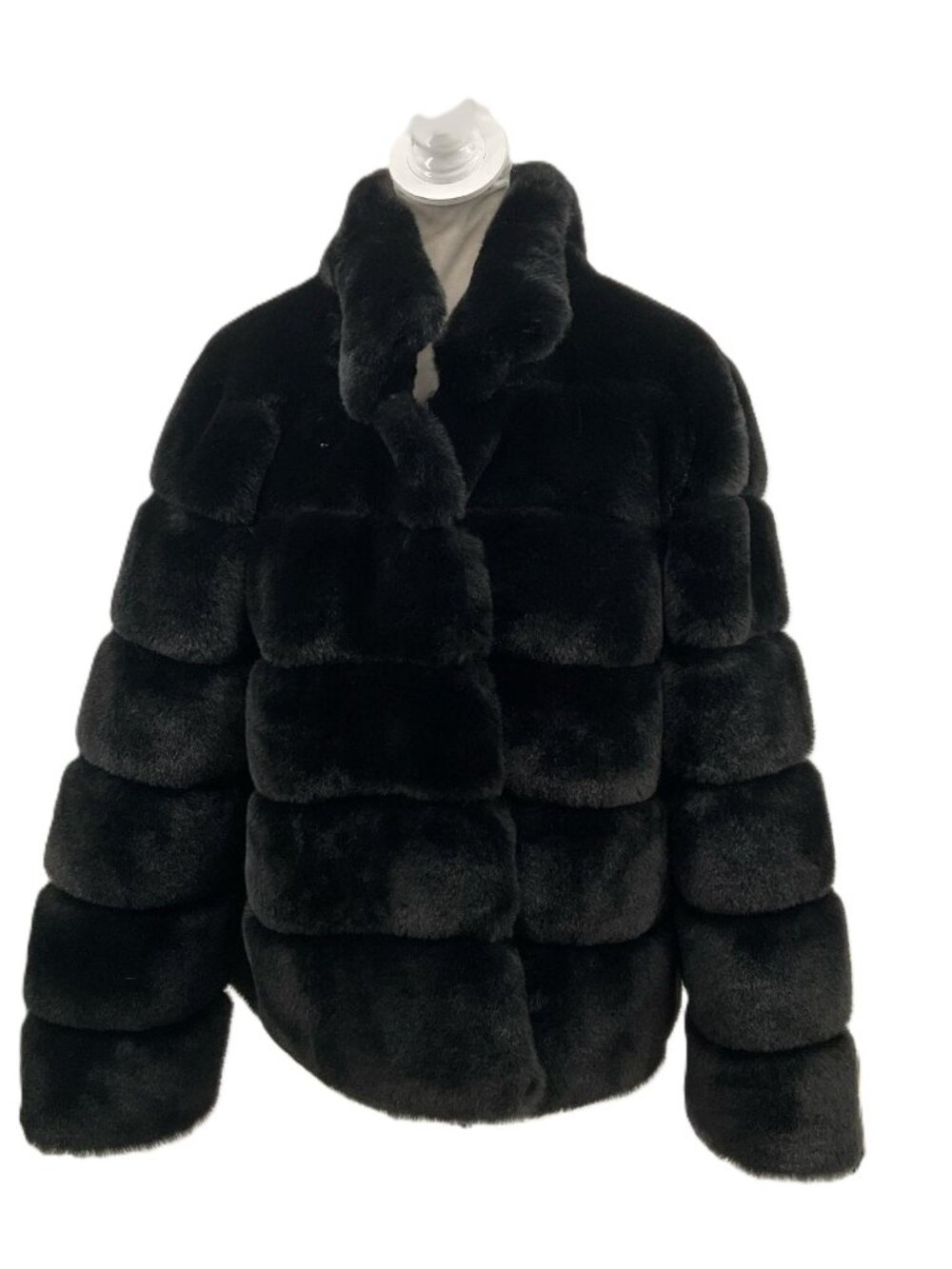 MICHAEL KORS Black Plush Panel Horizontal Tier Faux Fur Jacket Size XL NWT $375